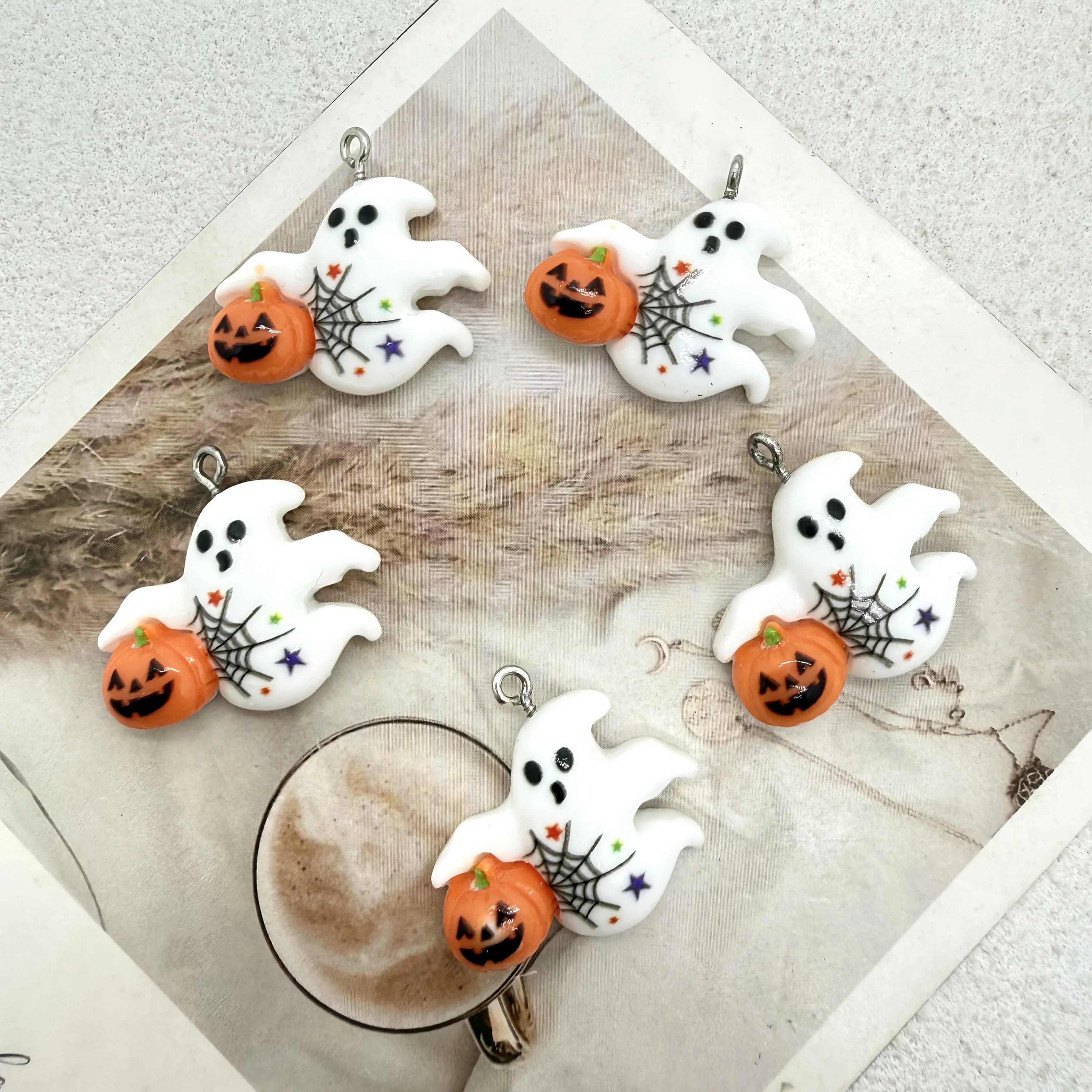 10PC Resin White Ghost Pumpkin - Jewelry Making Event 评论和价格