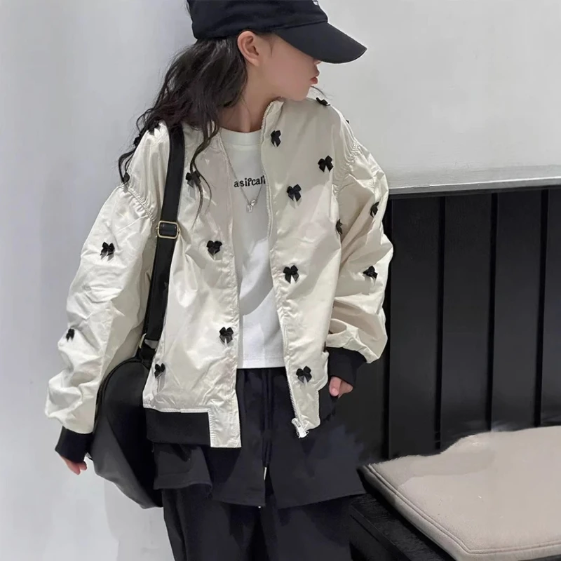 

2025 New Autumn Versatile and Stylish Butterfly Bow Decoration Cool Zipper Jacket for Children