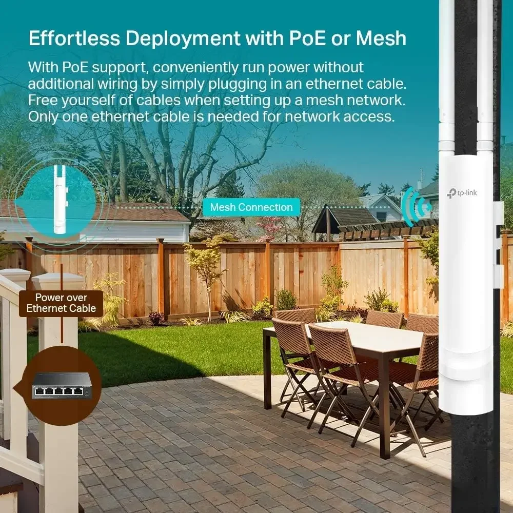 EAP225-Outdoor | Omada AC1200 Wireless Gigabit Outdoor Access Point | Business WiFi Solution w/ Mesh Support, Seamless Roaming