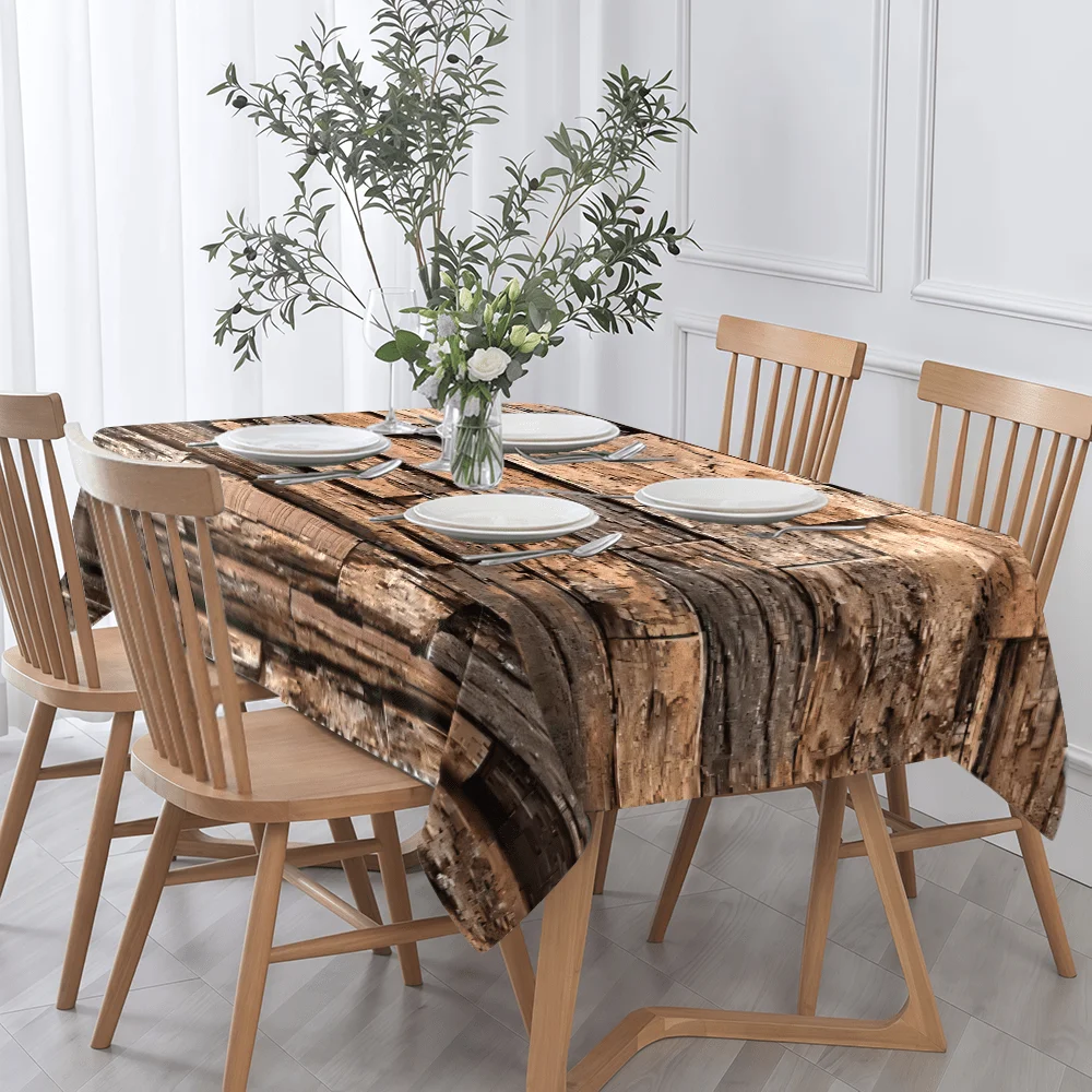 Waterproof Tablecloth Rustic Wood Grain Dining Table Cover for Kitchen and Dining Room Decor