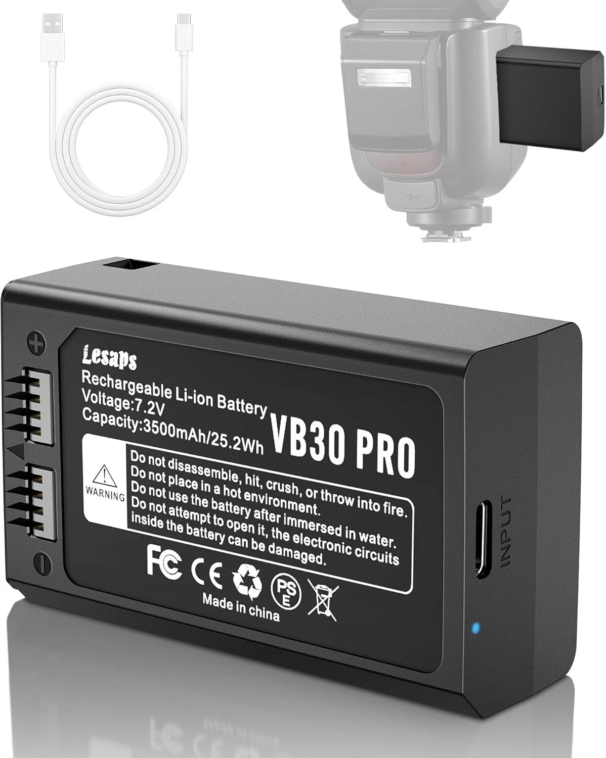 Новая аккумуляторная батарея Lesaps VB30 3500 мАч для вспышки камеры V1Pro с круглой головкой