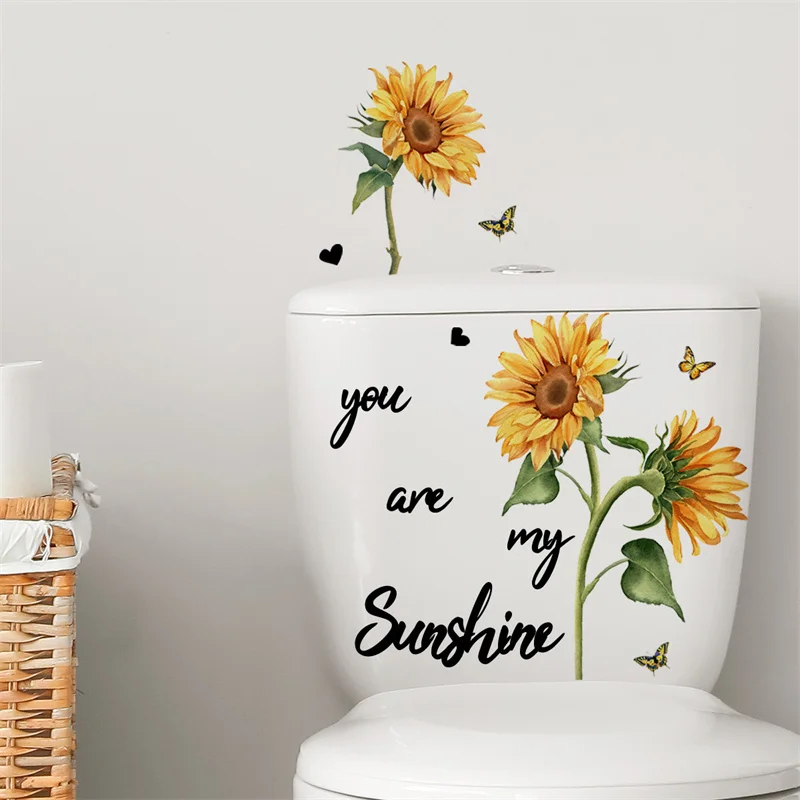 M19 Pflanzen Blumen Sonnenblumen Schmetterlinge Wanda uf kleber Toiletten aufkleber Badezimmer Toiletten abdeckung Kühlschrank Aufkleber WC Dekoration – Detail 26