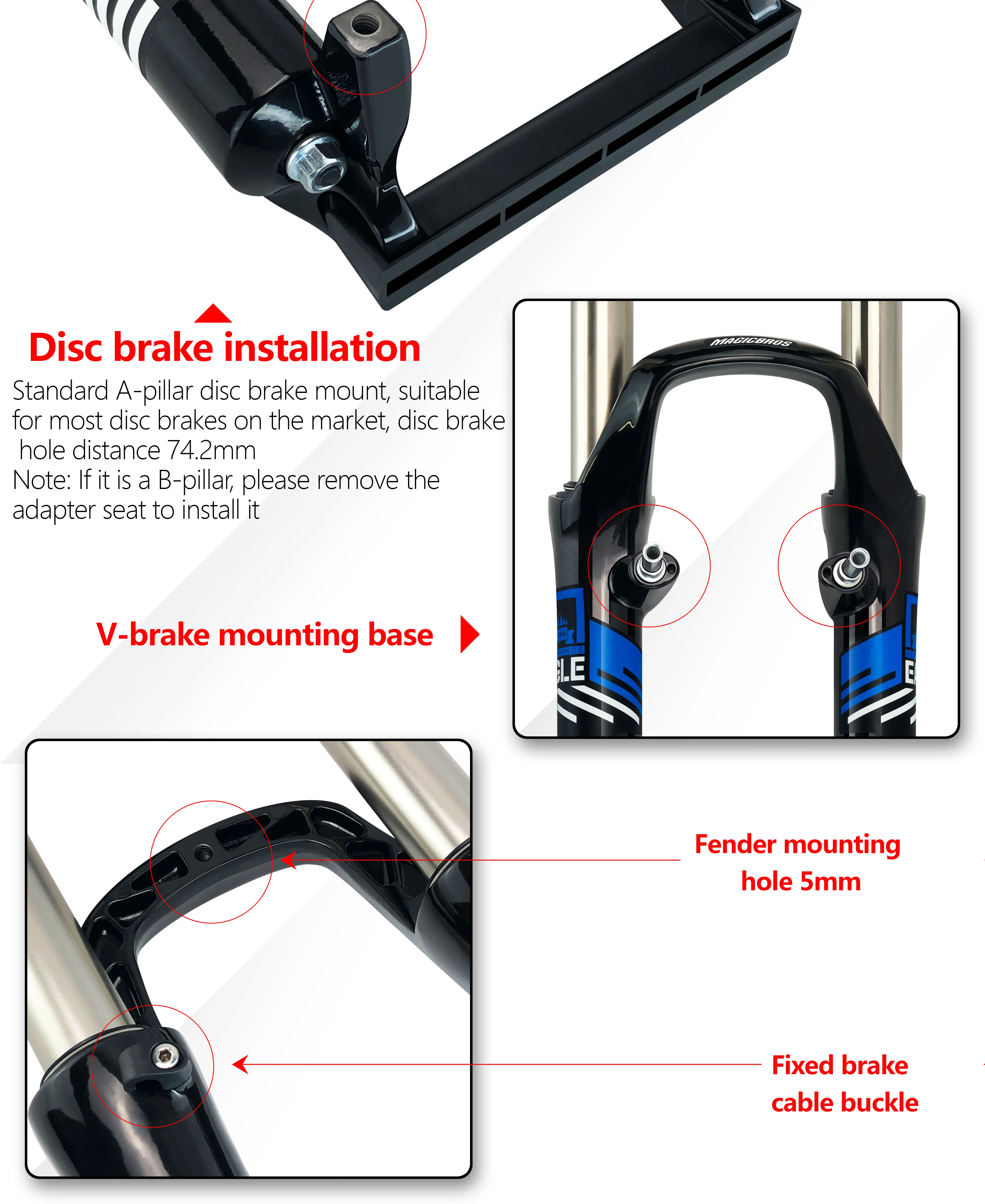 MAGICBROS V-Bremsgabeln, 26 Mechaniker-Aufhängung, V-Bremsscheibenbremse, doppelter Verwendungszweck, Aluminiumlegierung, 66 cm, MTB, Mountainbike, Fahrradgabel – Detail 5