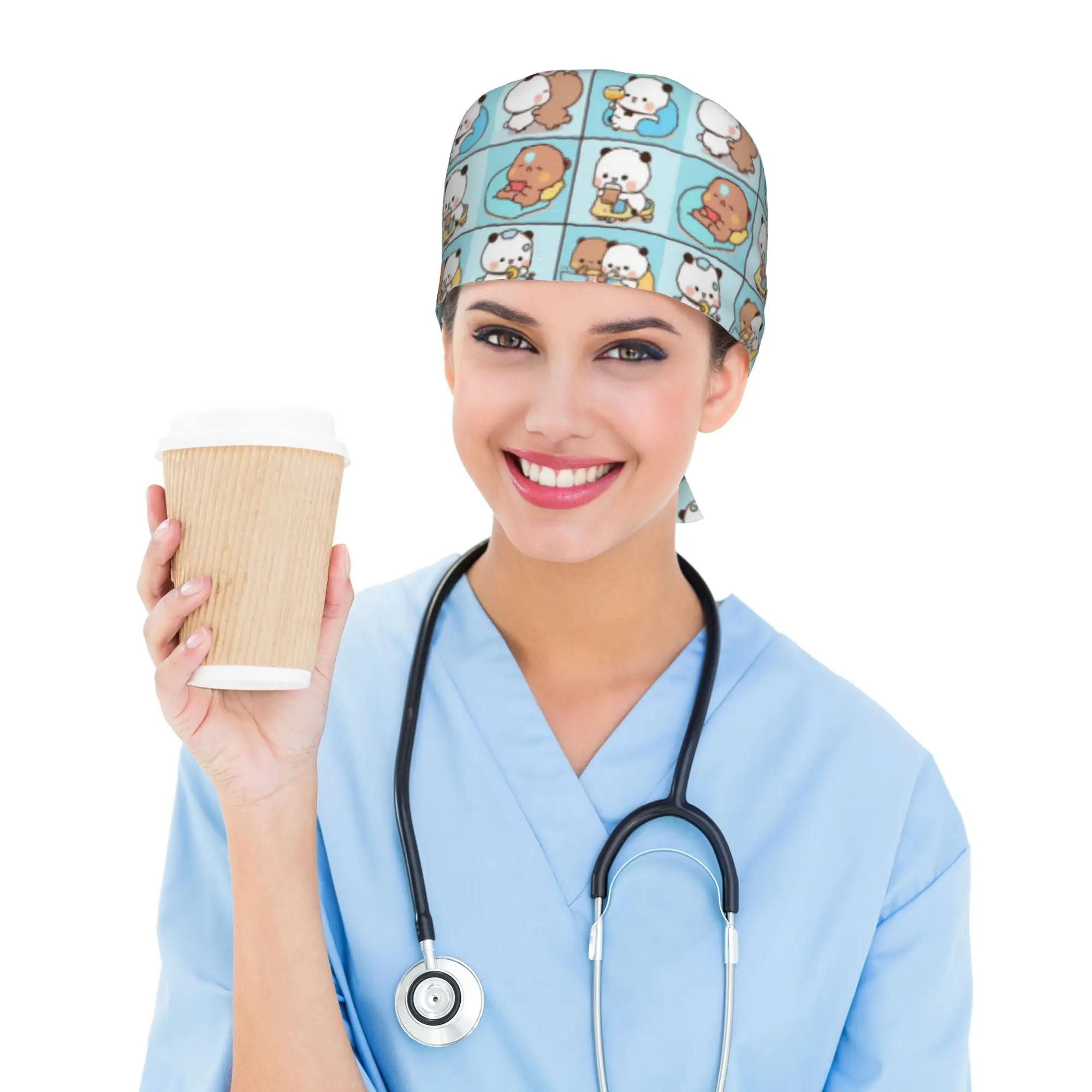Custom Bubu And Dudu Medical Staff Scrubs Hat Men Women  Doctor Nursing Surgical Cap Scrub Caps