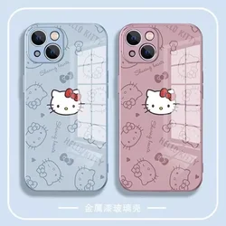 Ins New Hello Kitty Metallic-Color Phone Case For IPhone X XR XS 16 15 14 13 12 Mini 11 Pro Max 7 8 SE 20 Plus Glass Hard Cover