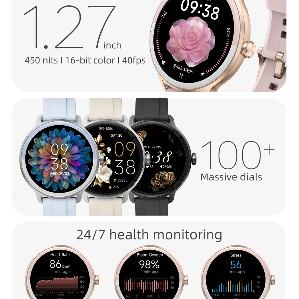 Inteligentne zegarki sportowe IP68 Wodoodporny smartwatch z niebieskim zębem Prezenty dla kobiet Mężczyźni Asystent głosowy Monitor pracy serca