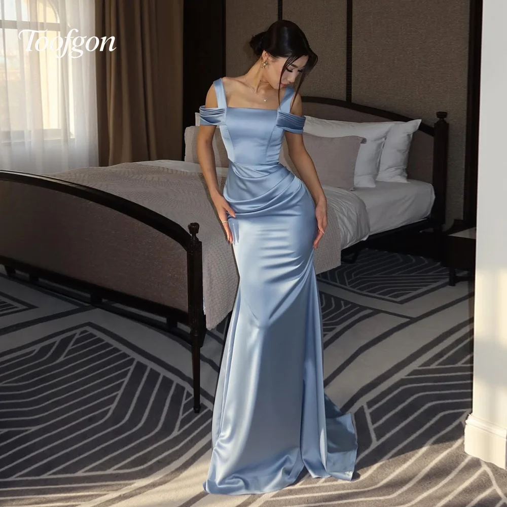 

Toofgon Mermaid Silk Satin Blue Evening Dresses Off The Shoulder Formal Special Occasion Evening Gowns 2026 Outfits Customized