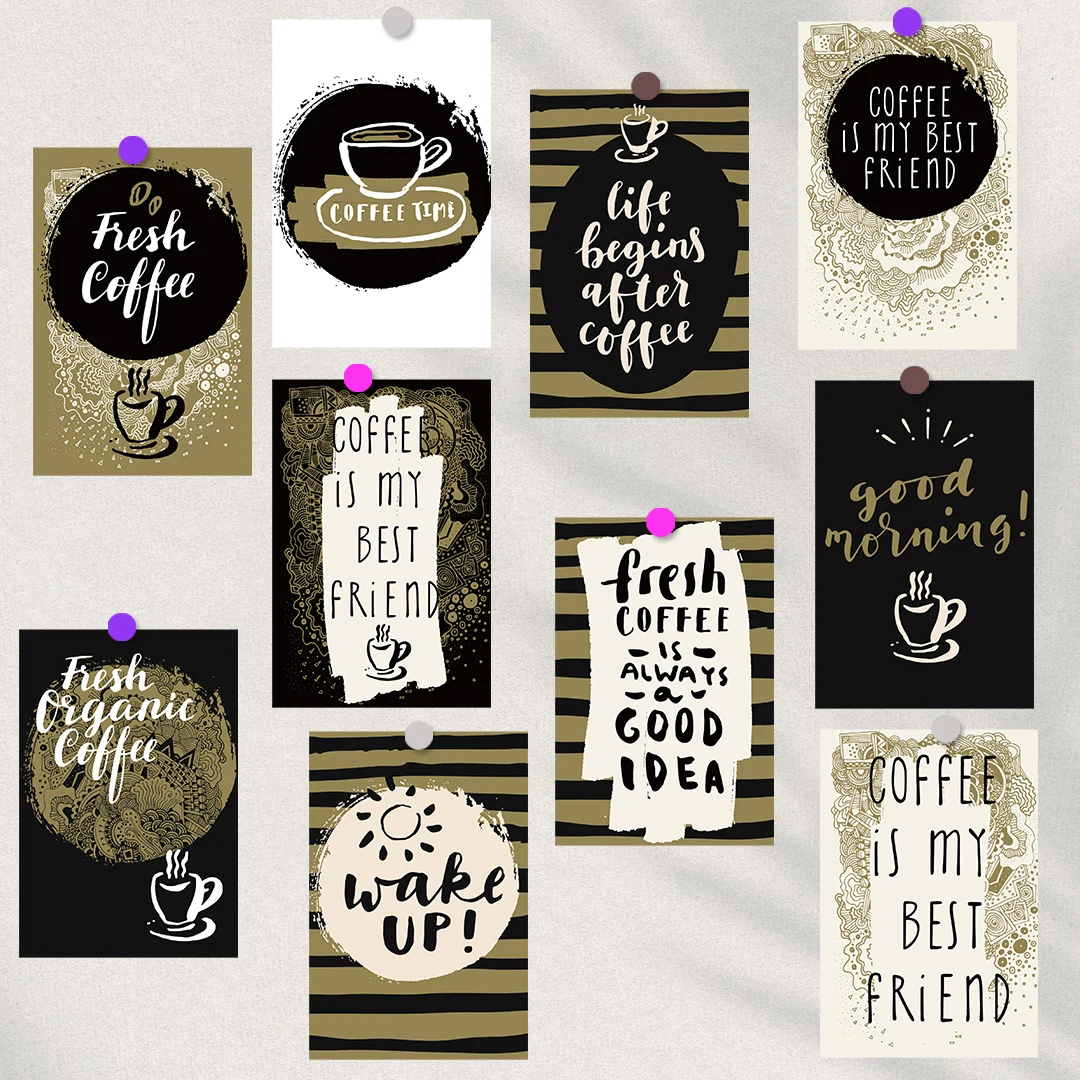 Autocollant d'affiche de carte de café, 10 pièces, images artistiques Harajuku, cadeau pour ordinateur portable, Collocation de bagages pour salle de photographie, décalcomanie de salon ﻿