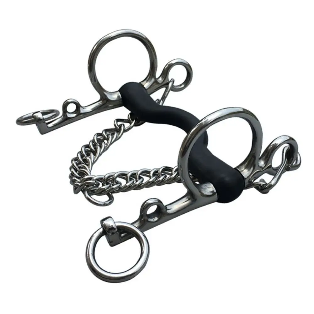 Durable Horse Bit Stainless Steel Wrapped Black Rubber Horse Snaffle Bit Thickness Easy To Use Low Port Mouth Bit Training