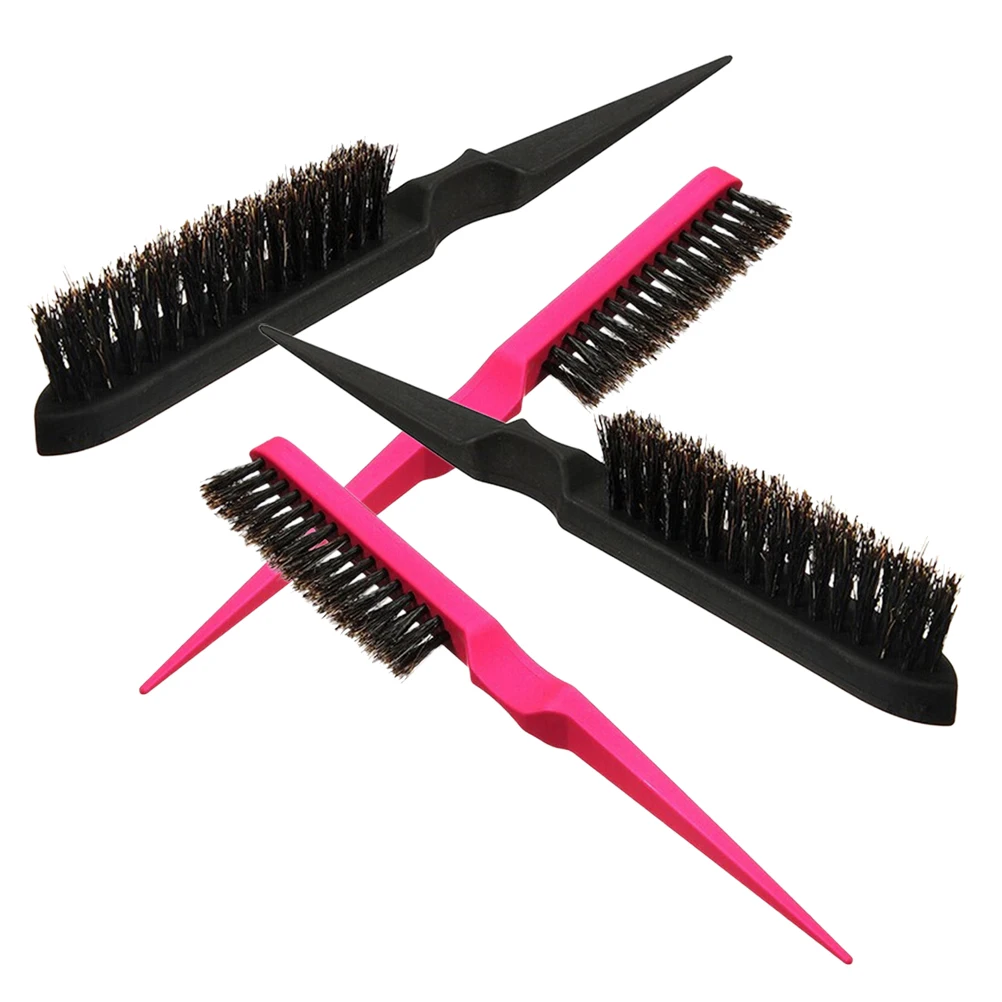 

4PCS Pig Bristle Curling Hairbrush Durable Salon Comb Home Use Wooden H Tease Brush Long Grip Promote Blood Flow