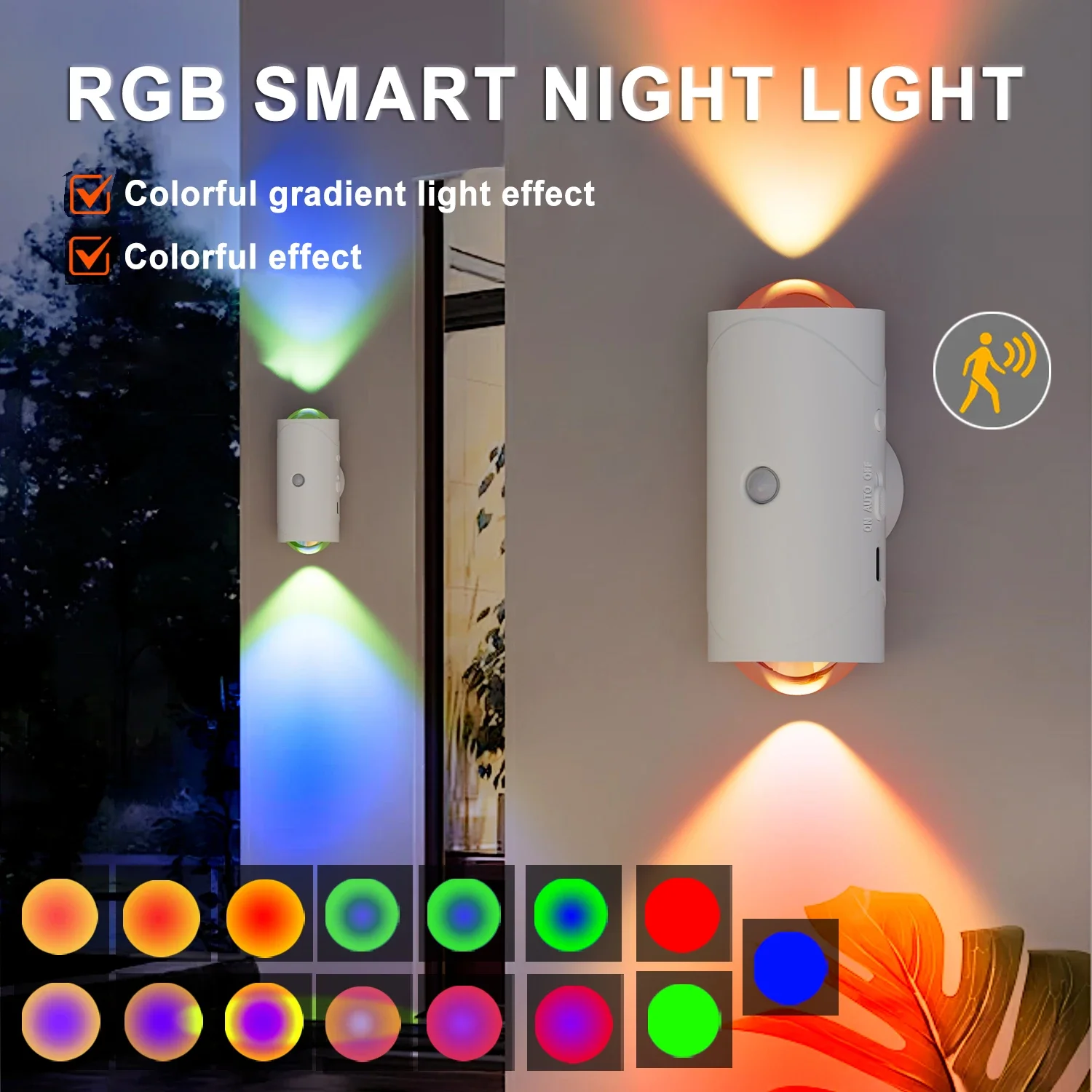

Rechargeable LED Night Light with Motion Sensor Wall Lamp RGB Gradient Ambient Light Dimmable Indoor Light Closet Step Lamp