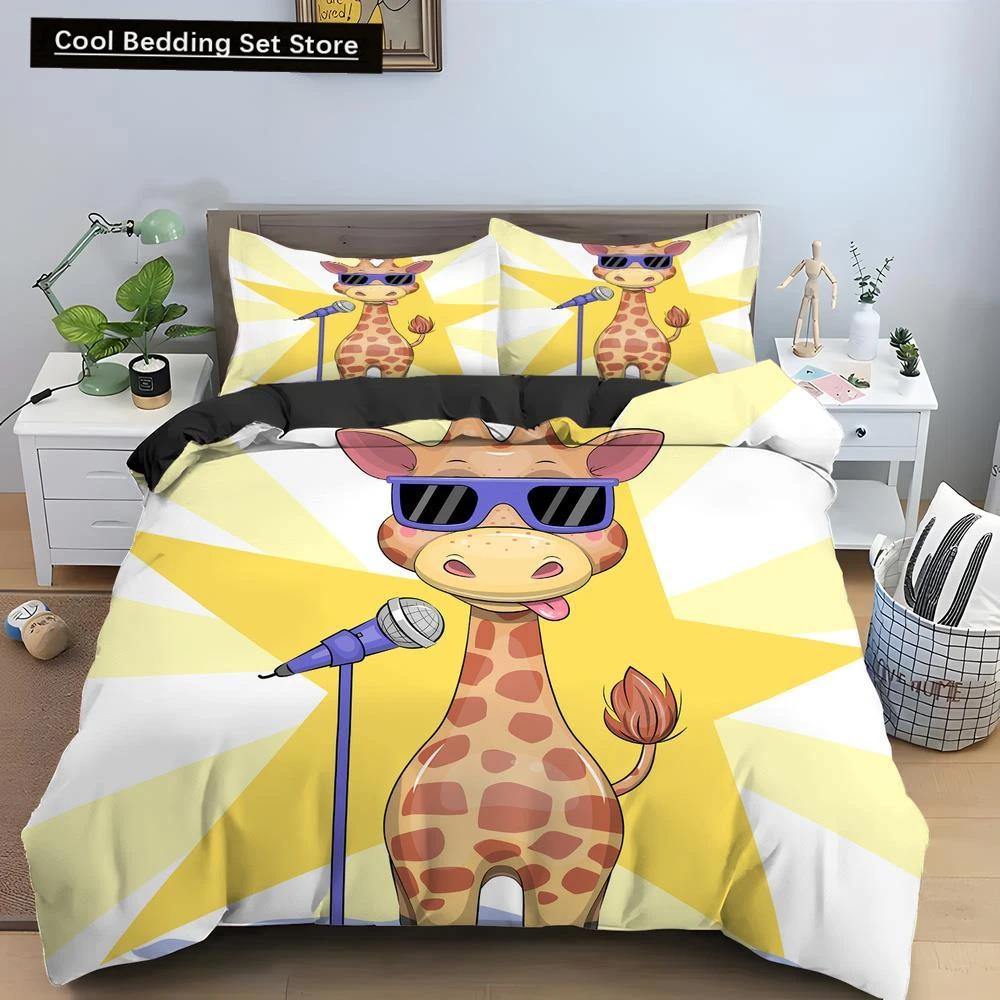 

Cartoon Giraffe King Queen Duvet Cover Kids Girls Boys Animal Bedding Set Wildlife Quilt Cover 2/3pcs Polyester Comforter Cover