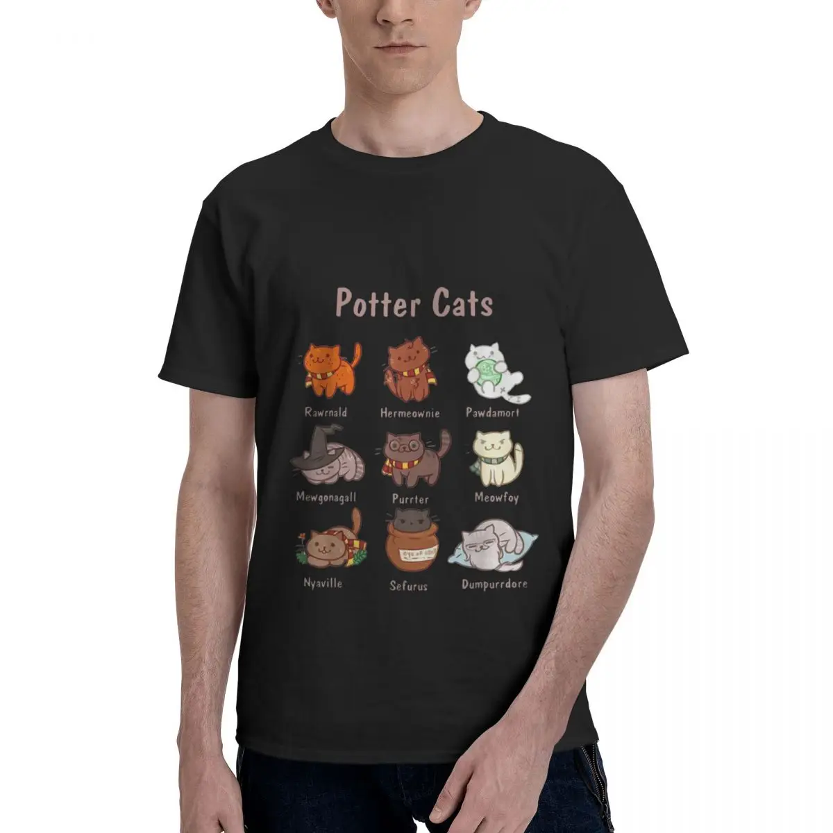 Cute Potter Cats Mom Tshirt Harajuku Cool y2k Men's Clothes Streetwear 3D Printed Cotton Tops Hot Sale Custom Male Short Tee