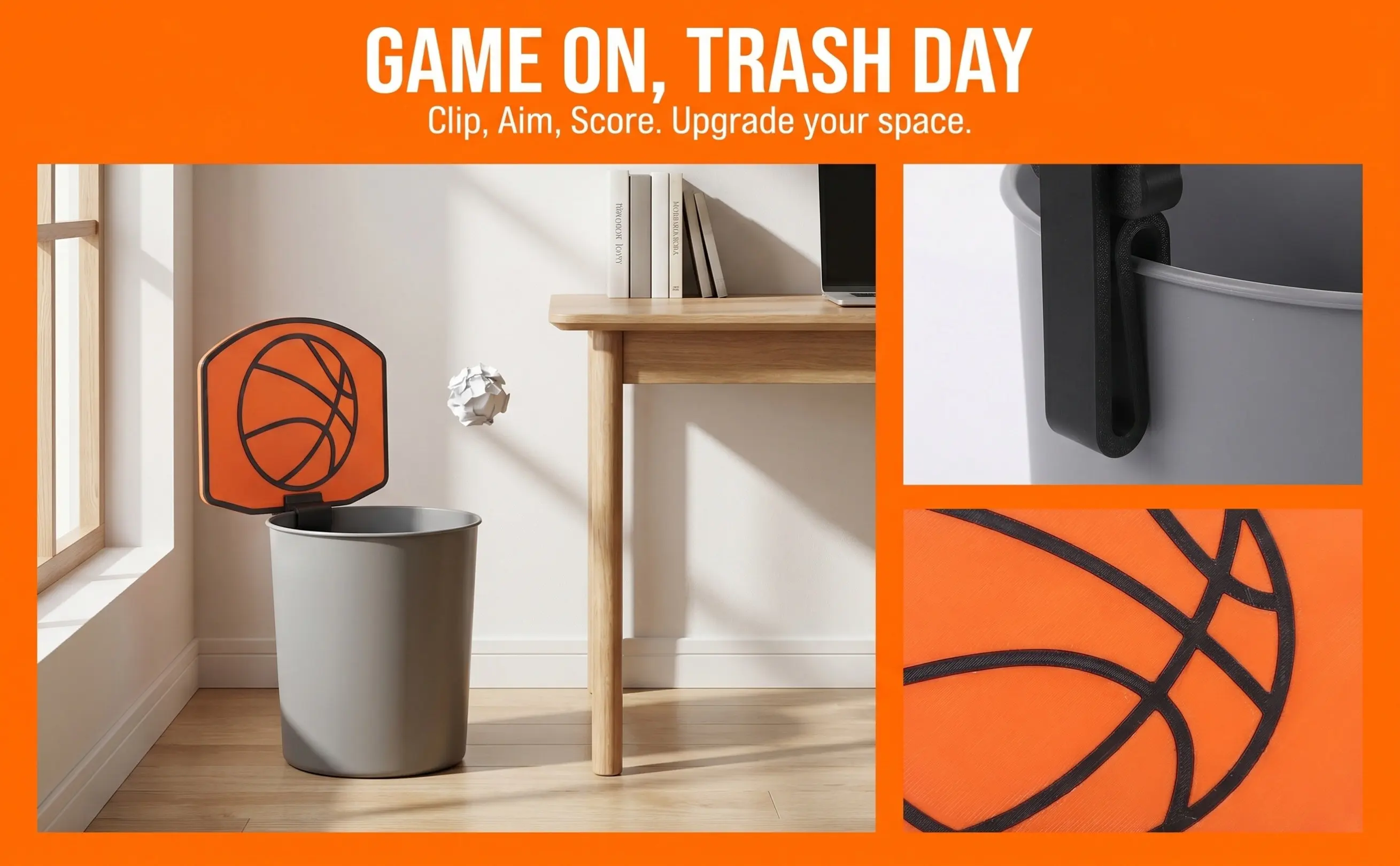 Mini aro de baloncesto con clip para cubo de basura, tablero decorativo para oficina, dormitorio, aro de baloncesto con clip para cubo de basura interior, limpieza divertida.