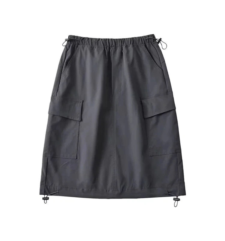 กระโปรงทรงเอเอวสม็อคสไตล์อเมริกันเรโทรสำหรับผู้หญิง ใส่ทำงานได้ ใส่เที่ยวได้ ใส่ได้หลายโอกาส ช่วยให้ดูผอมเพรียว เหมาะกับฤดูร้อน ความยาวห้าส่วน พร้อมเชือกผูกเอว