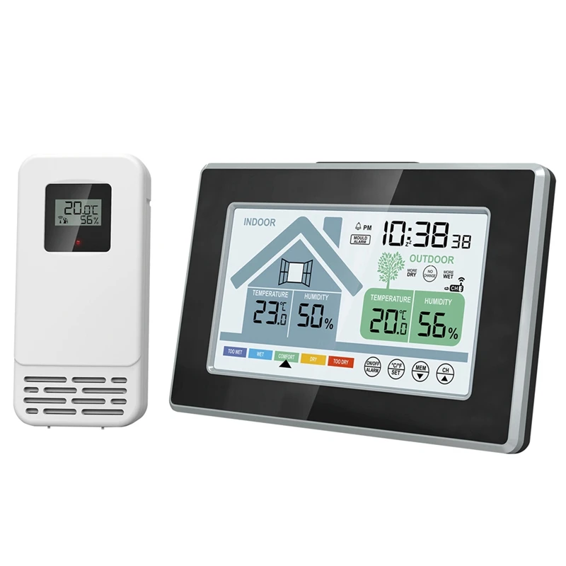 Indoor Outdoor Temperature Humidity Meters Mould Alarm Weather Station Touch Screen Button Electronic Weather Alarm Clock