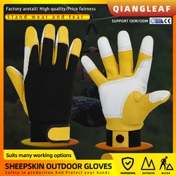 QIANGLEAF Muslim sheep leather gloves outdoor climbing finger palm thickened cycling work gloves 3055