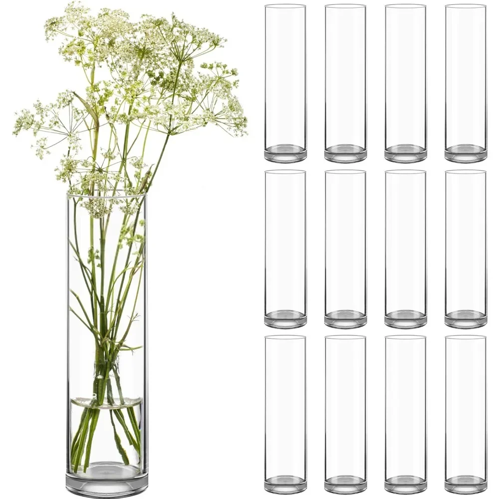 Flower Vase 12 Pack Tall Clear Glass Cylinder Vases Floating Candle Holders Home Decoration Wedding Decorations Party Room Decor