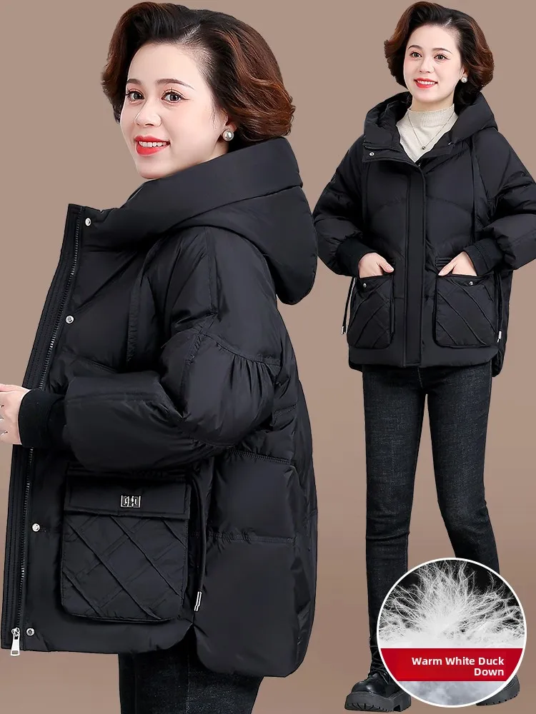 

Sli Winter Jaet for Middle-Aged Mothers Faionable Cotton Coat Thiened Polyester Fiber Hooded Zipper Closure Single ...
