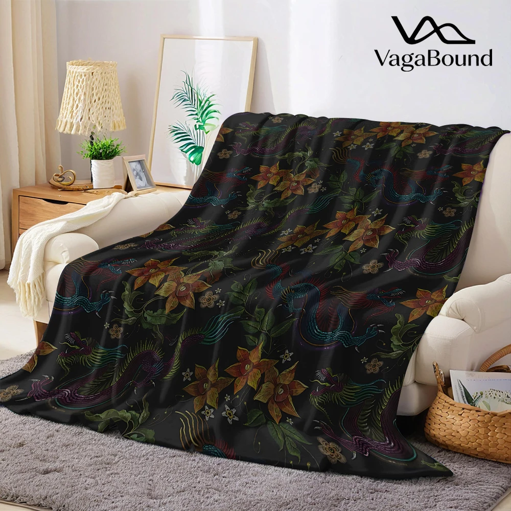

Dragon Bloom Flannel Blanket Warm Soft Halloween Christmas Couch Warm Cozy Decorative Decor Gift for All Season
