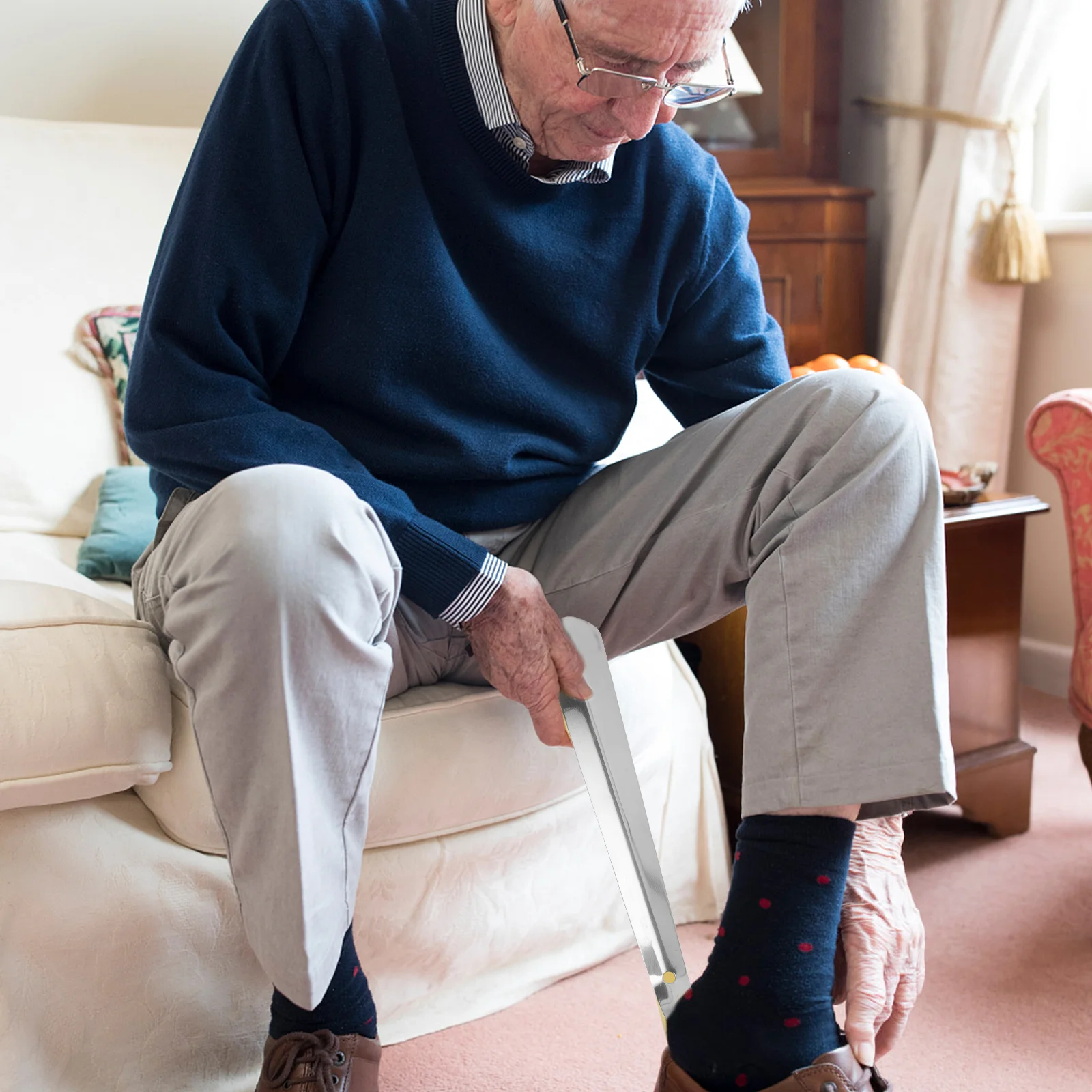 1 مجموعة الفولاذ المقاوم للصدأ القرن مجموعة مقبض طويل رافع الأحذية لكبار السن لا الانحناء مستخرج الأحذية مكافحة الصدأ المعادن لبيسة الحذاء أداة #2