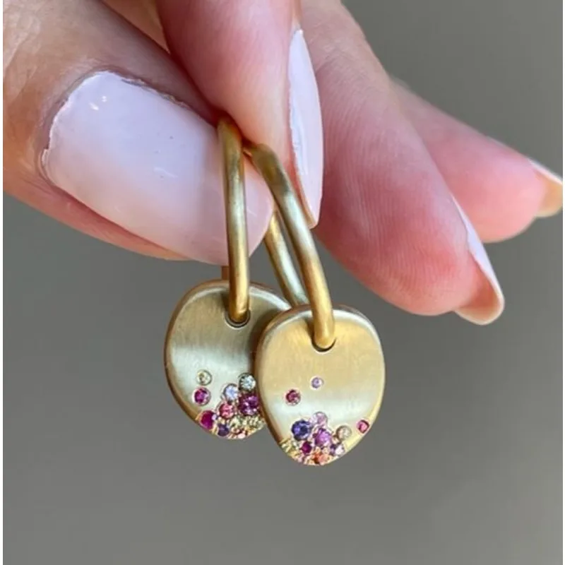 Fashion Gold Color Irregular Circle Inlaid Colored Zircon Dangle Earrings for Women Sparkling Engagement Party Earrings Jewelry