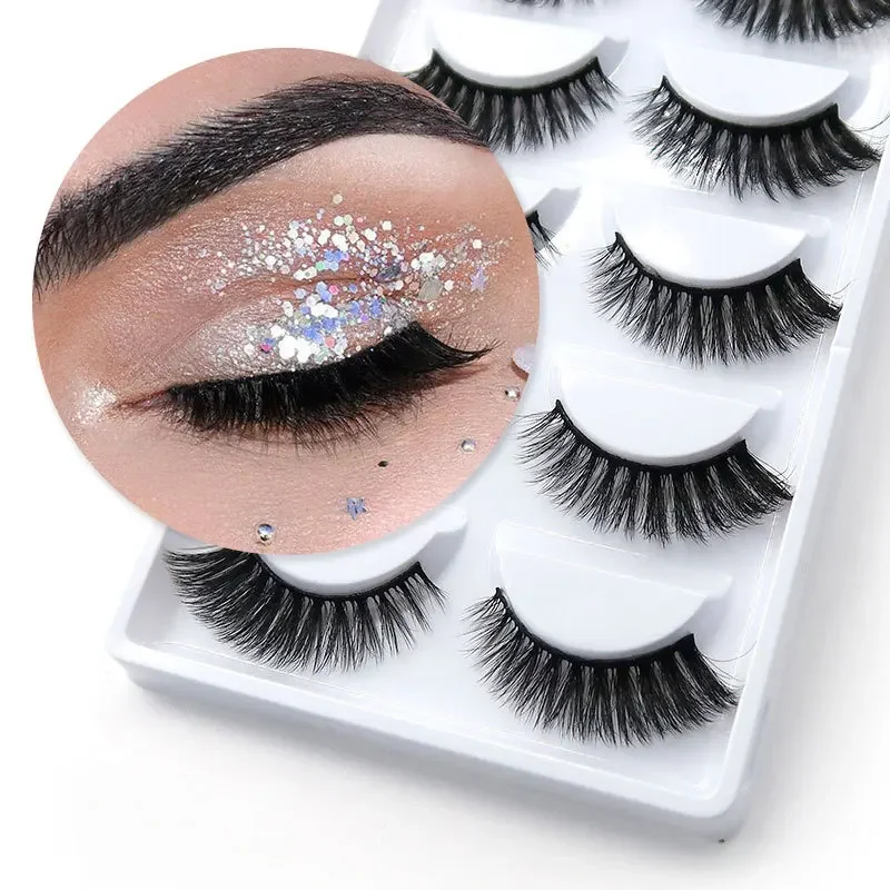 5 Pairs Multipack 3D Mink Lashes False Eyelashes Handmade Wispy Fluffy Fake Lash Natural Eye Makeup Tools Faux Eye Lashes H13