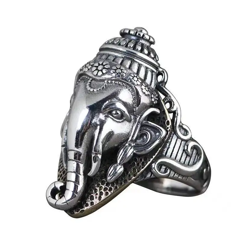 New Network Red Tide Flow Wide Face Fighter Weather Nose Elephant Ring Men\'s Personalized Fashion Trend Open Index Finger Ring