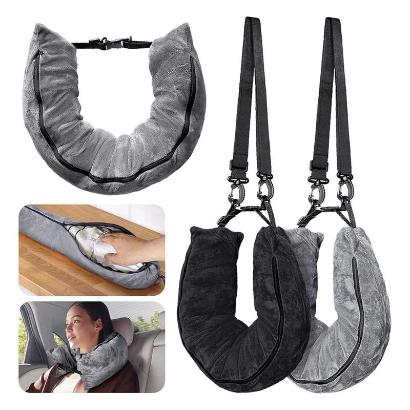 2Pack Stuffable Travel Pillow For Extra Luggage, Velvet Travel Neck Pillow With Adjustable Neck Size, Fits About Travel