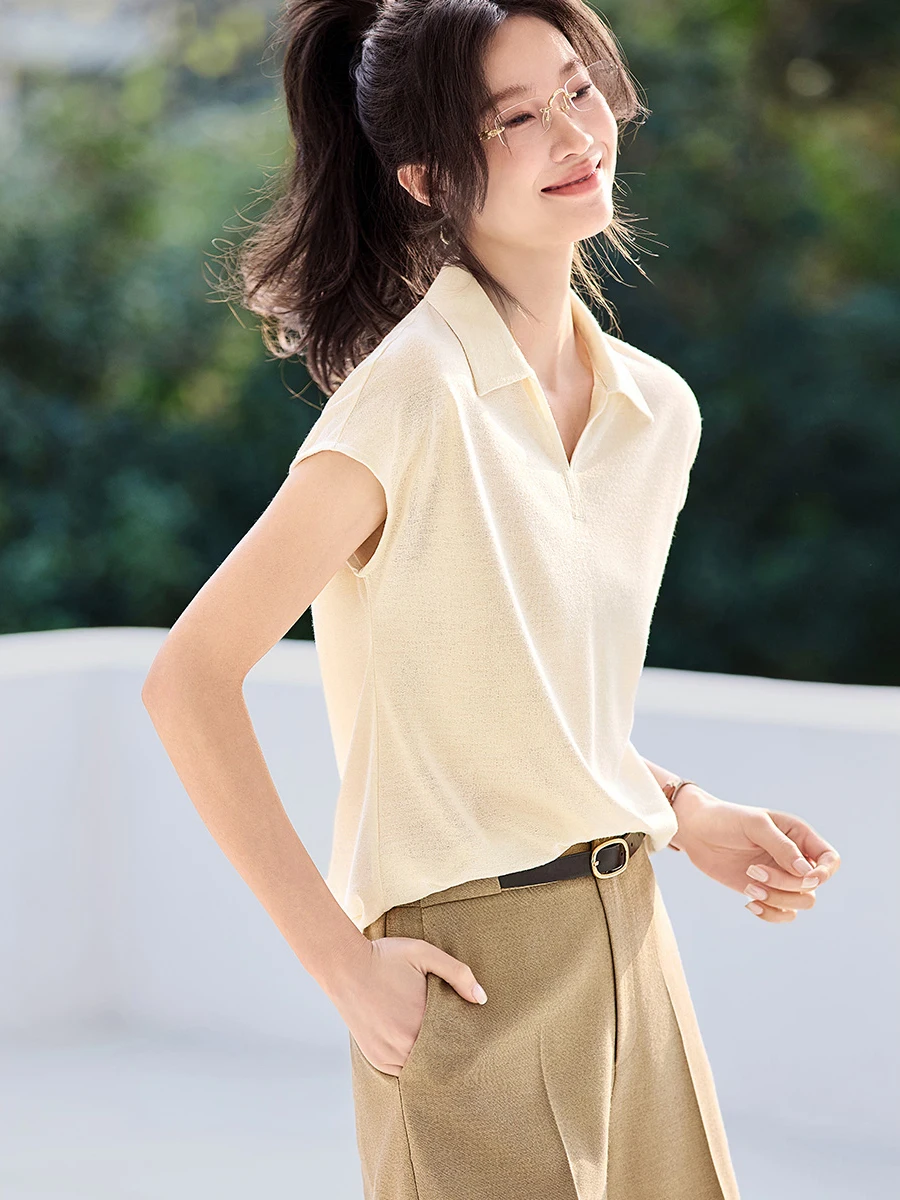 

Mehemily Comfortable Women's irt Summer 2026 New Sle Knitted ort Sve Simplici Elegance Elastici Flaxlike Feel