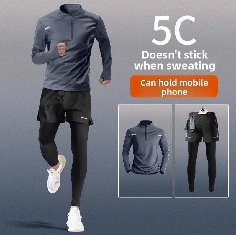 

Men's Quick - Dry Running Set with Phone Pocket: Great for Marathon Training, Morning Runs, Fitness & Sports