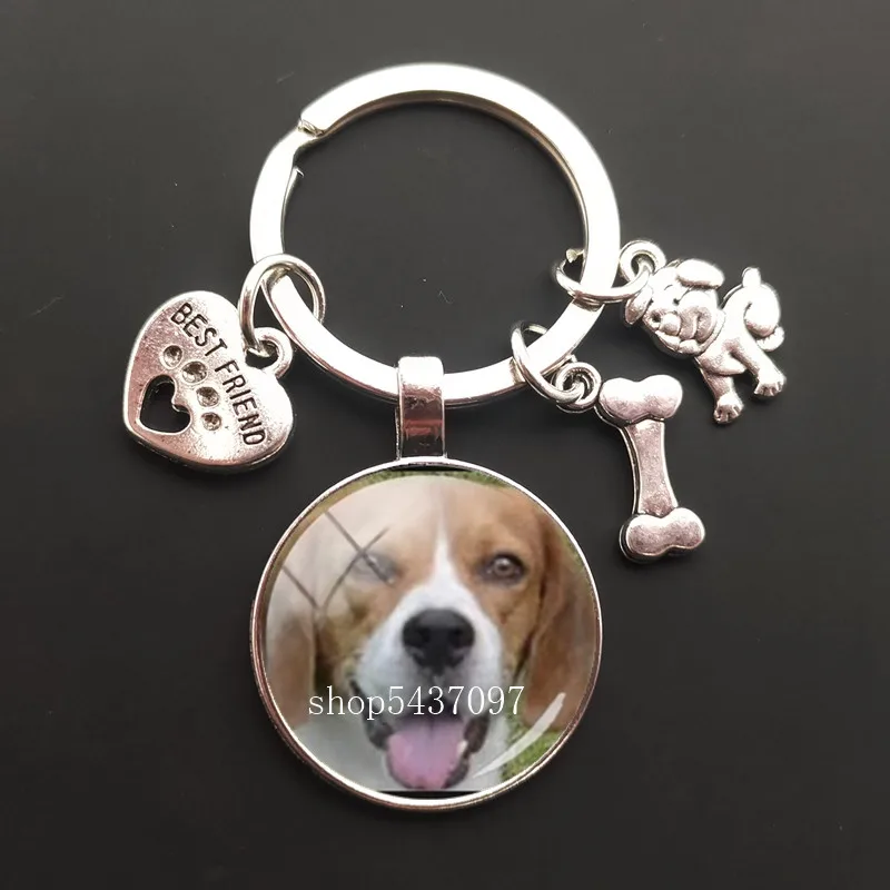 Cute Dog Keychain Kid Friendly French Bulldog Picture Keychain Glass Convex Pendant Metal Ring Key Ring Dog Lovers Gift