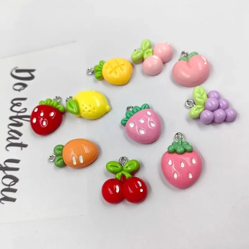 10Pcs Simulation Mixed Fruit Resin Charms Cherry Lemon Grape Strawberry Pendants DIY Jewelry Phone Case Earring Craft Supplies