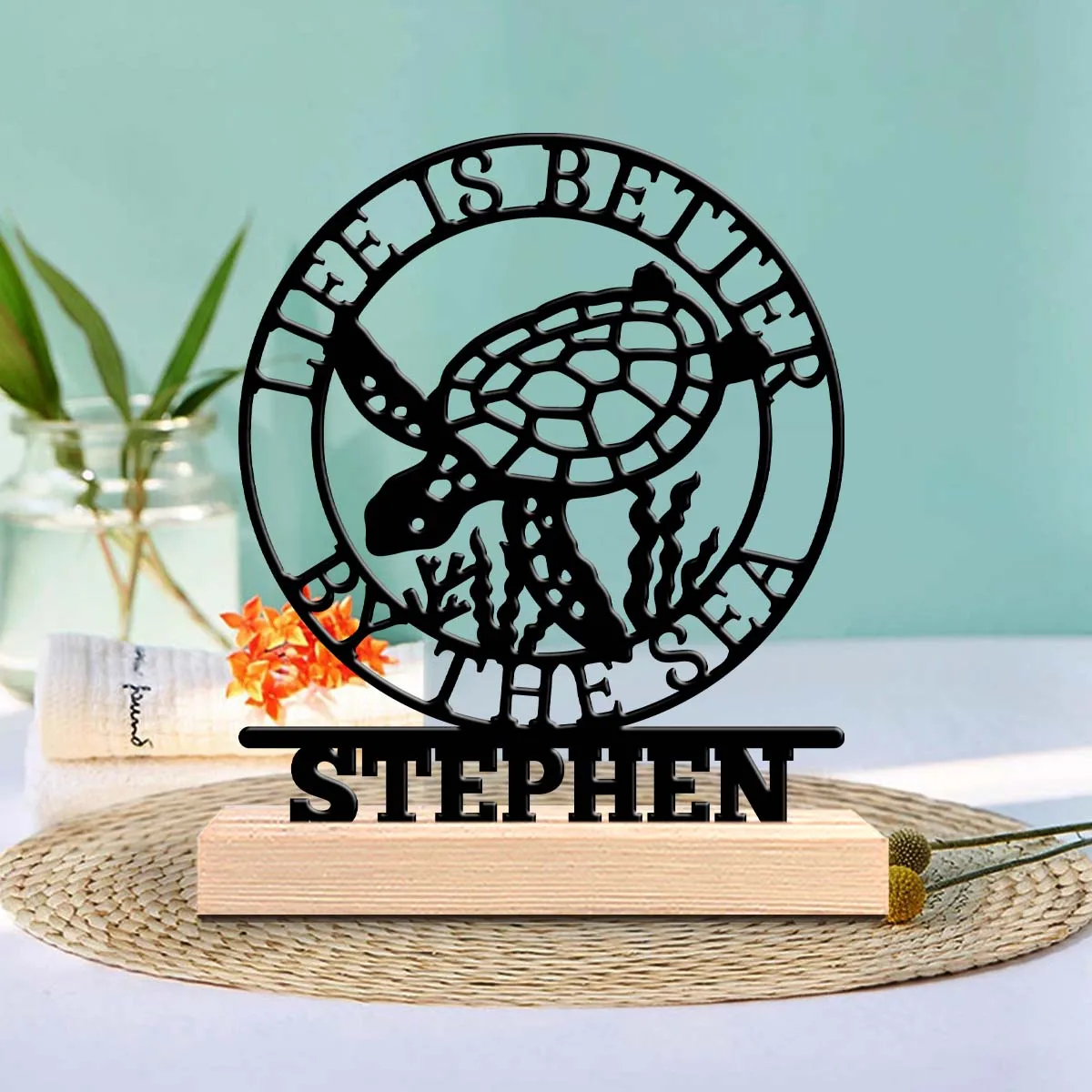 1pc Customized Metal Handicraft Ornaments Customizable Name With Wooden Base Desktop Decoration That Does Not Require Assembly