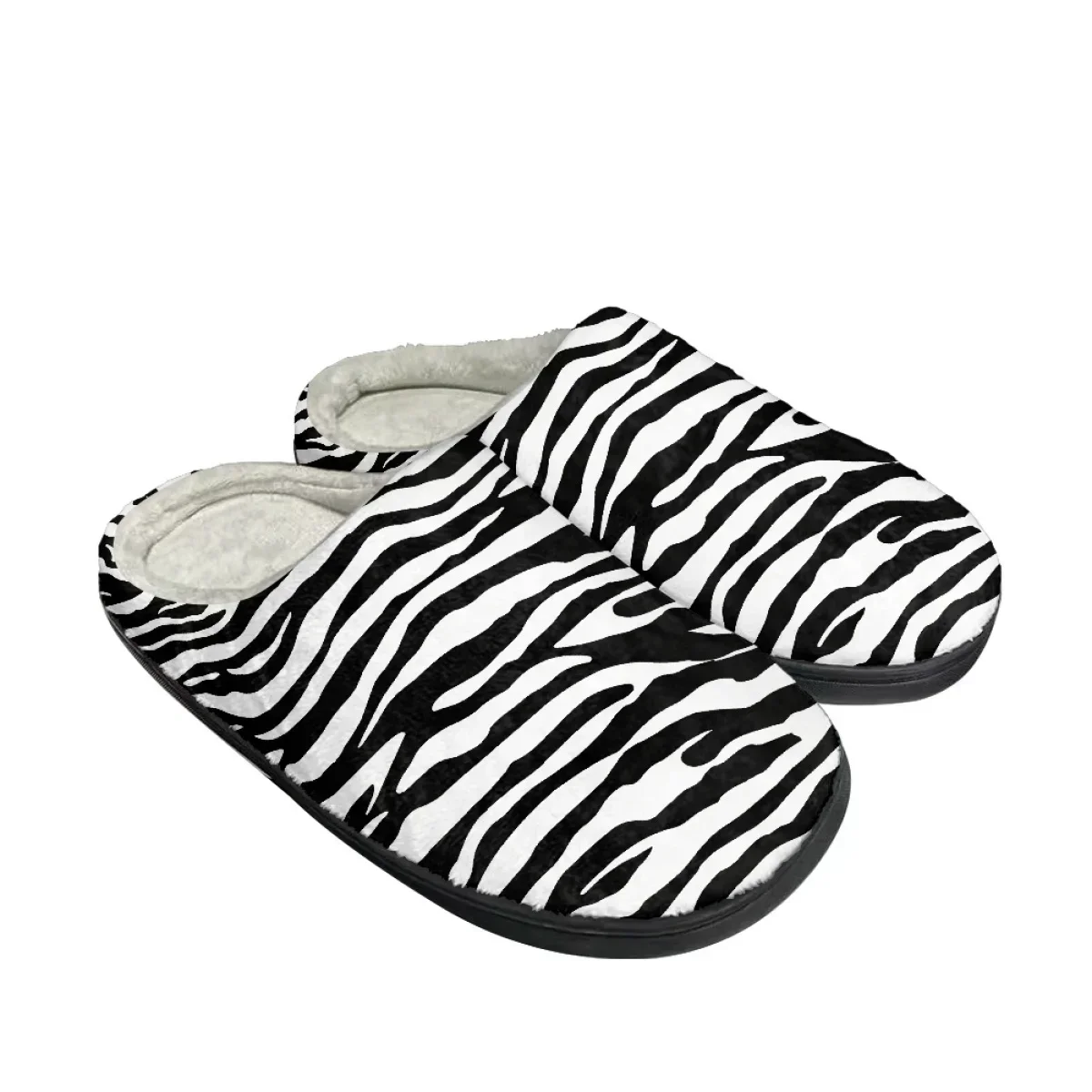 

Casual Flats Indoor Couple Slippers Zebra Print Casual Women Warm Cotton Slippers Comfortable Non-slip Men's Slides Dropshipping