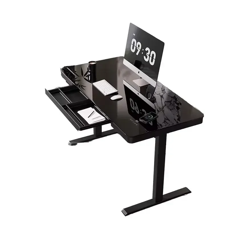 Office Desk Height Adjustable Dual Motor Glass Workstation Modern Home Desk with Extendable Feature