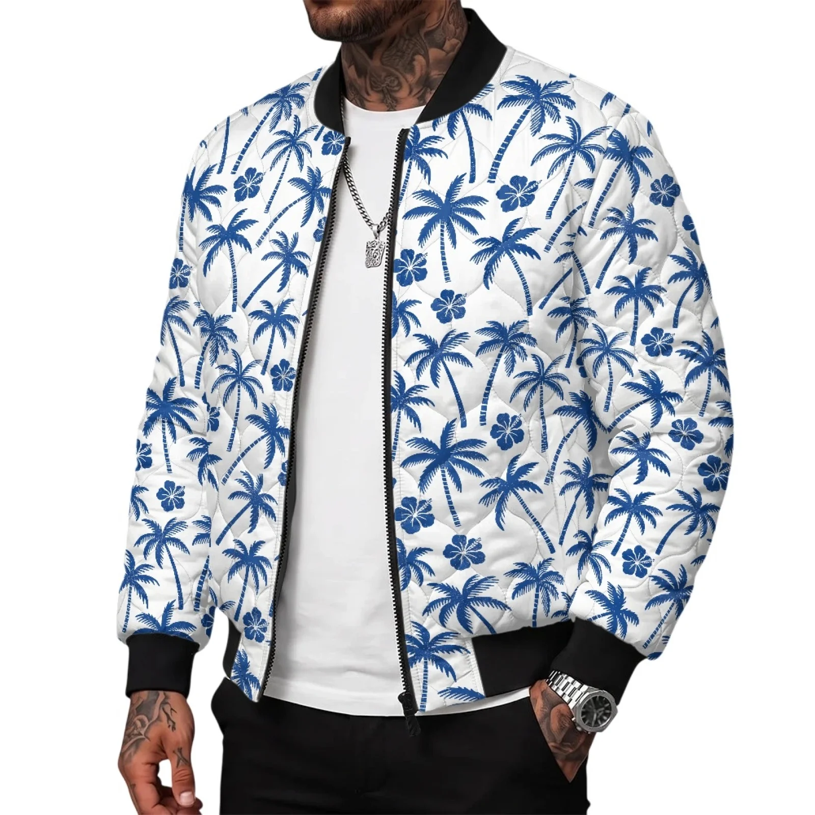 PENSTROLL Palm Mens Light Warm Quilted Long Sleeve Outer Jacket Water-Resistant Quilted Puffer Jacket for Vacation