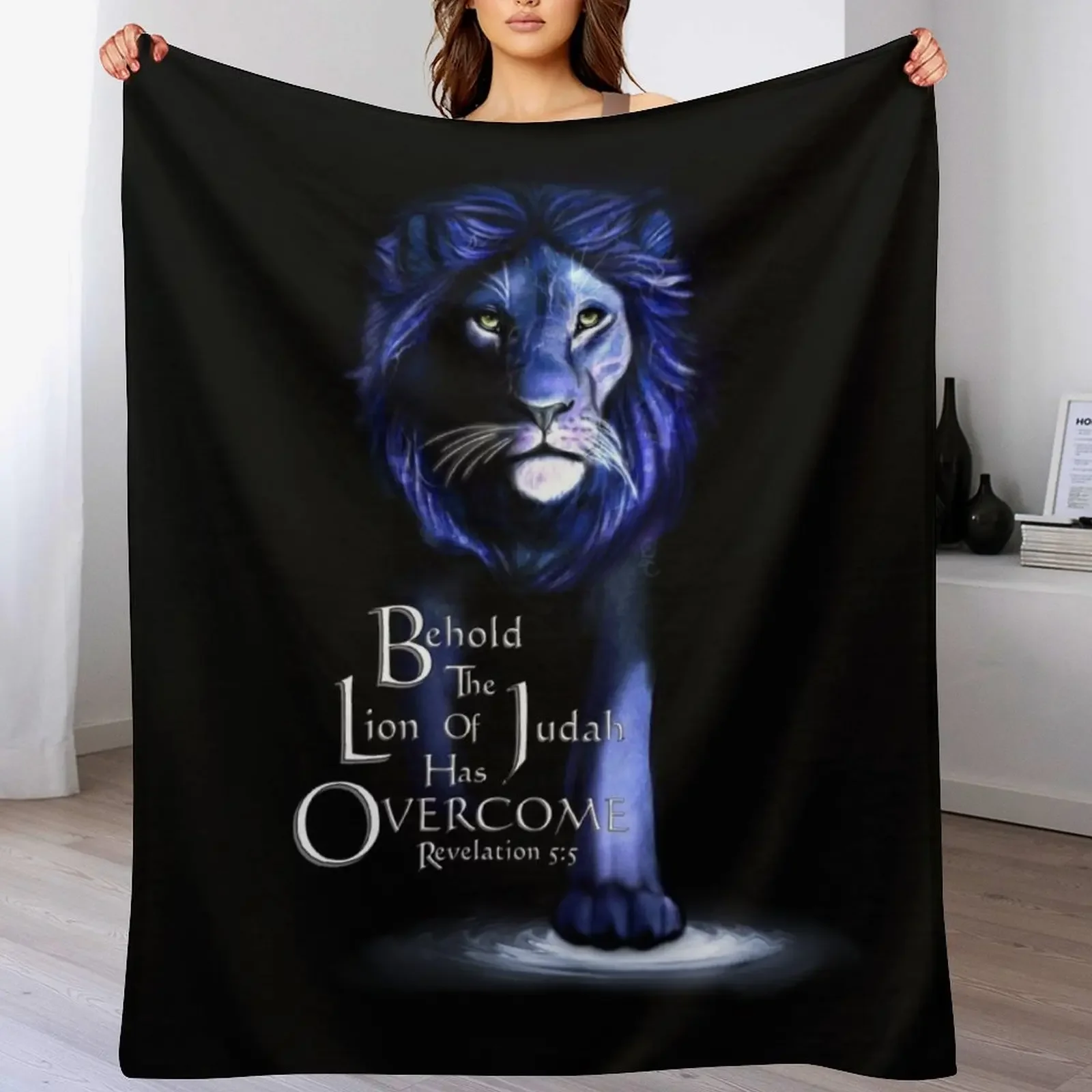 Lion of Judah With Scripture (Electric Blue) Throw Blanket Plush Fuzzy Cozy Blanket for Couch Sofa