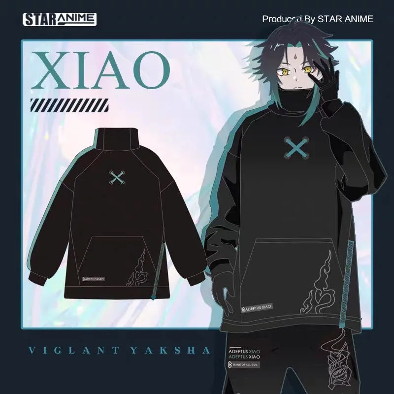 

Cool Xiao Cosplay Coat Anime Genshin Impact Xiao Harajuku Casual Hoodie Sweatshirt Unisex Loose Jacket Pants Tops