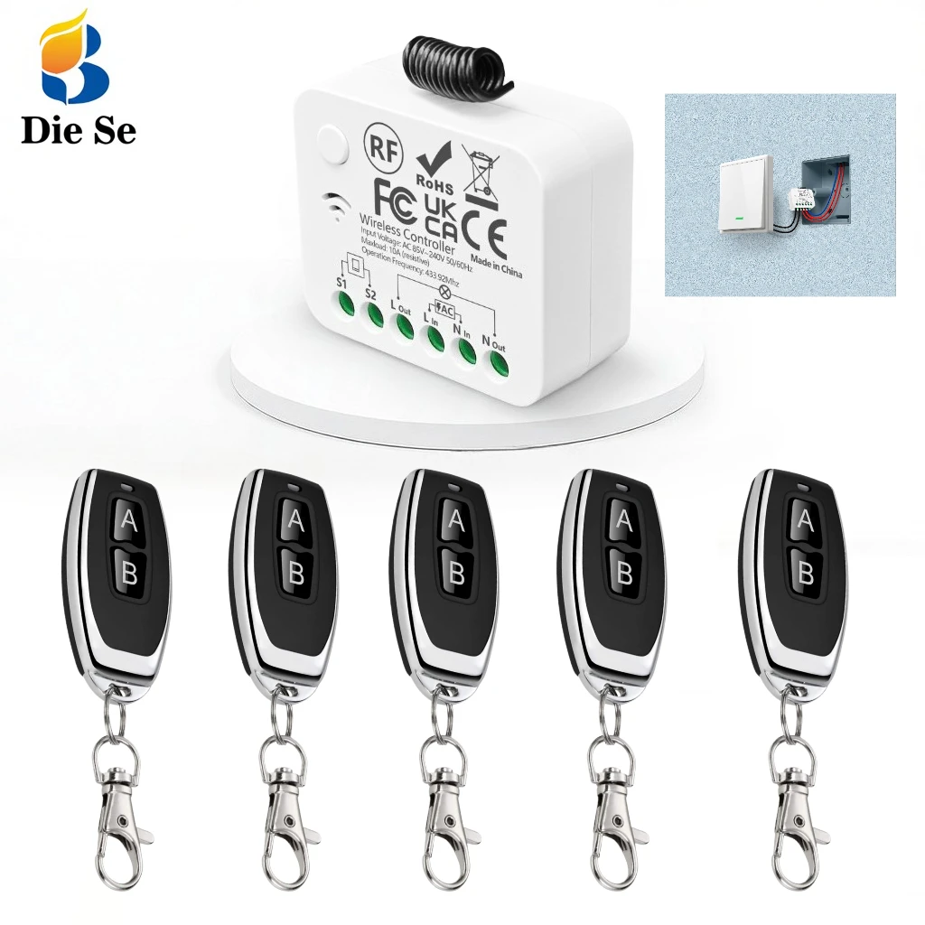 RF433Mhz Wireless Remote Control Light Switch AC 220V 110V 10A 2-Way Control Mini Moudle Delay Function for Home Lamp Led Fan