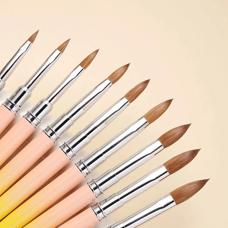 1個入り イエローハンドル コリンスキー毛 ネイルアートブラシ アクリル UVジェル カービングペンブラシ 液体パウダー DIY ネイルペイント 描画ツール