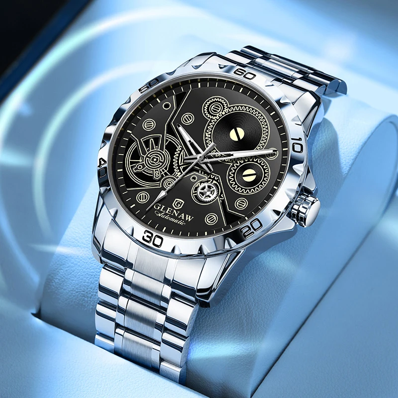 GLEAW stile sportivo completamente automatico meccanico cavo minimalista design aziendale di lusso popolare orologio impermeabile versatile