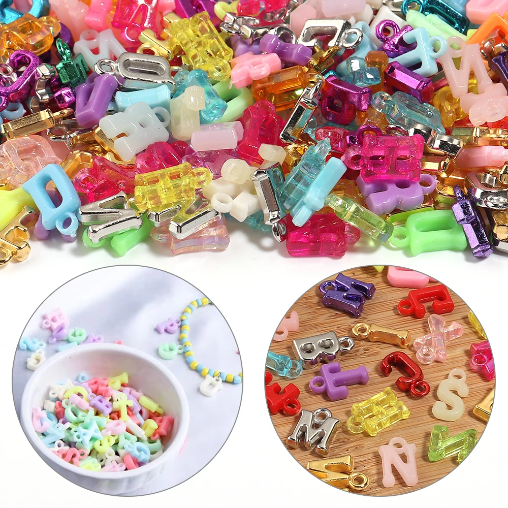 Apx 27g/lot ABS Mixed Alphabet Beads Charms 5‑15mm Letter Loose Beads Pendants for DIY Bracelet Necklace Name Jewelry Making
