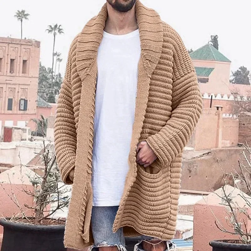 

Japan and South Korea Autumn Winter Men's Fashion in The Long Cardigan Sweater Simple Lapel Long Sleeve Men's Woolen Coat M-3XL