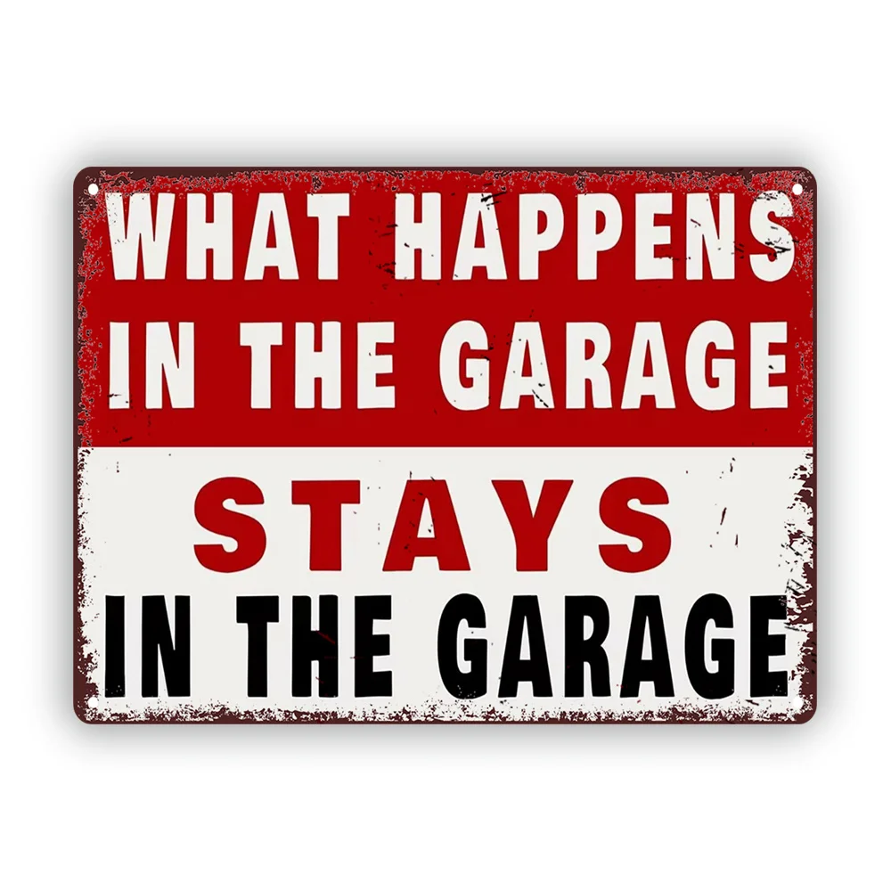 

[ Garage Theme Metal Sign] Vintage Iron Sign Tin, "What Happens In The Stays Garage" Wall Decor, High-Quality Poster Board, , f