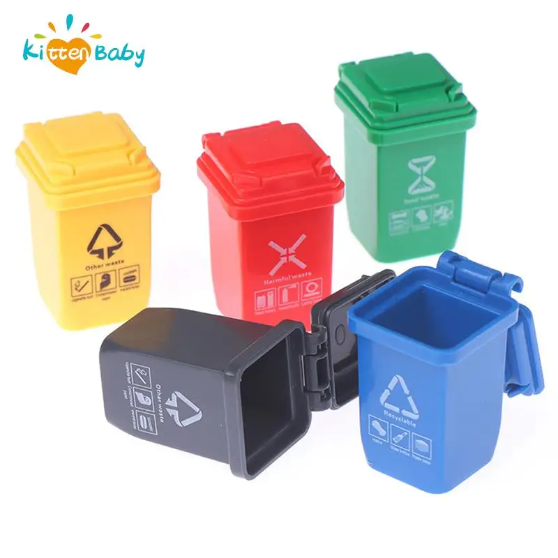 Simulation 1:12 Dollhouse Mini Trash Can Toy Garbage Truck Cans Curbside Vehicle Bin Toys Kid Simulation Furniture Toy Gift