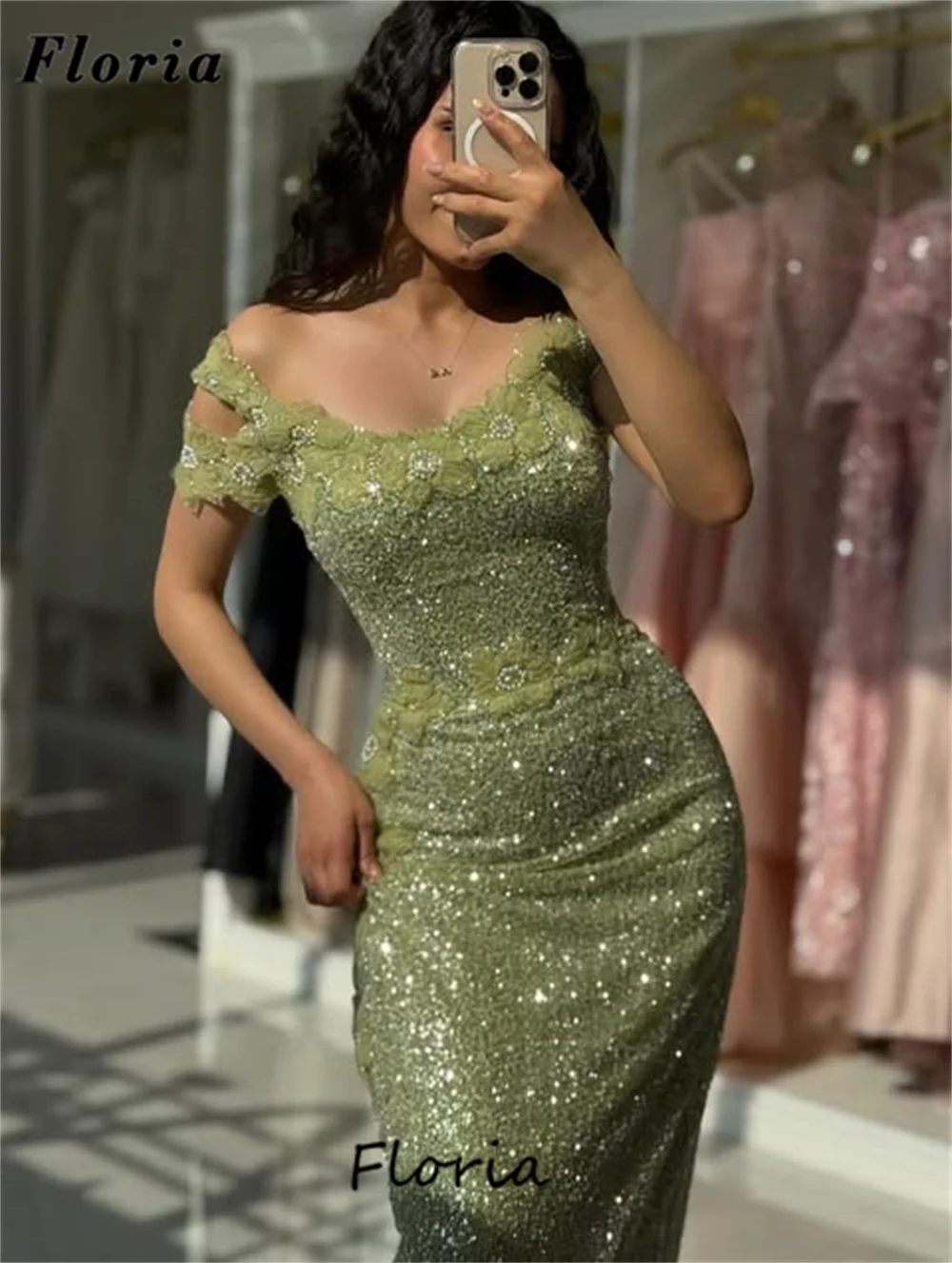 

Green Sequins Mermaid Evening Dresses Robes De Soiree 2025 Dubai Boat Neck Cocktail Dress Women Wedding Party Gowns Customized