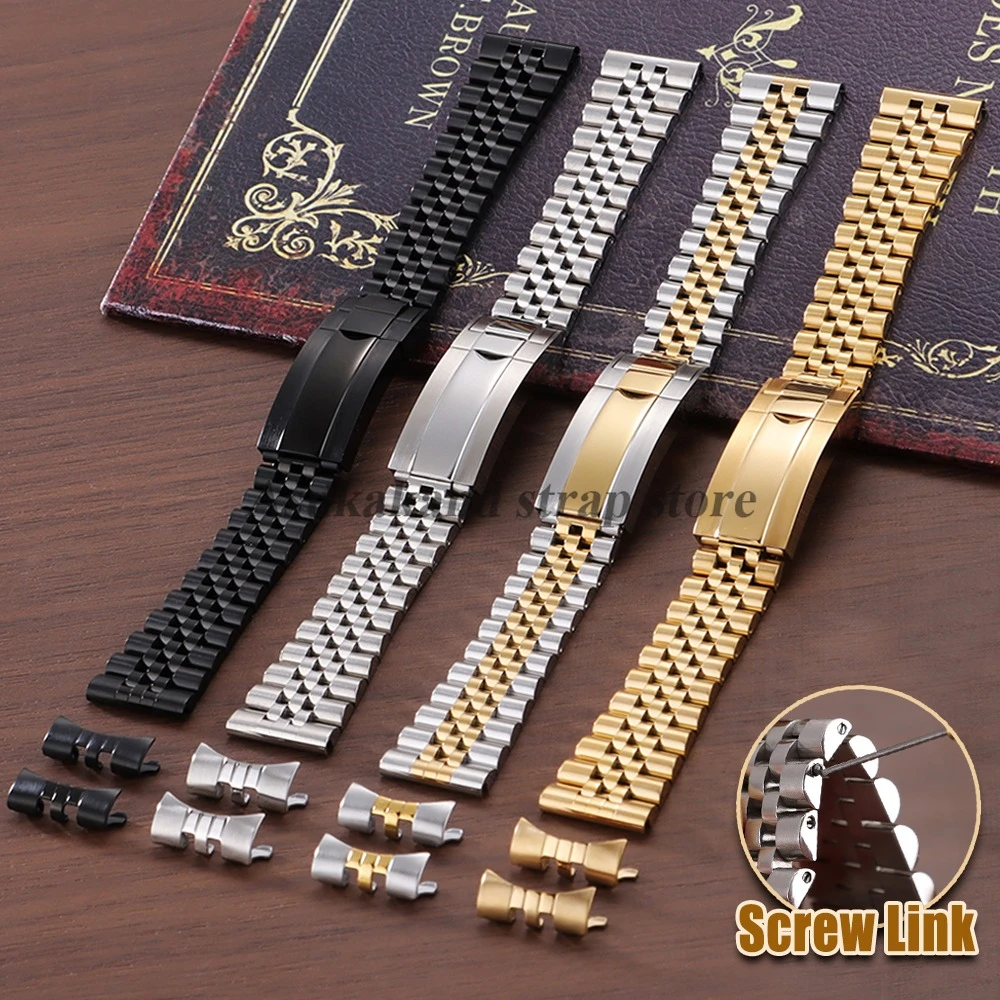 

Роскошный ремешок для часов с изогнутым концом для Rolex DATEJUST, аксессуары для браслета из нержавеющей стали 20 мм 21 мм 22 мм для юбилейного металлического ремня для часов