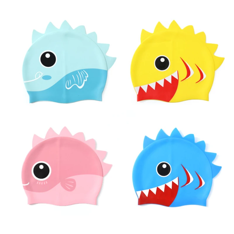 Cute Cartoon Dino Silicone Swimming Cap M for Baby 2-8 Years Children Protect Ears Swim Hat Boy Girl Kids Swim Pool Accessories