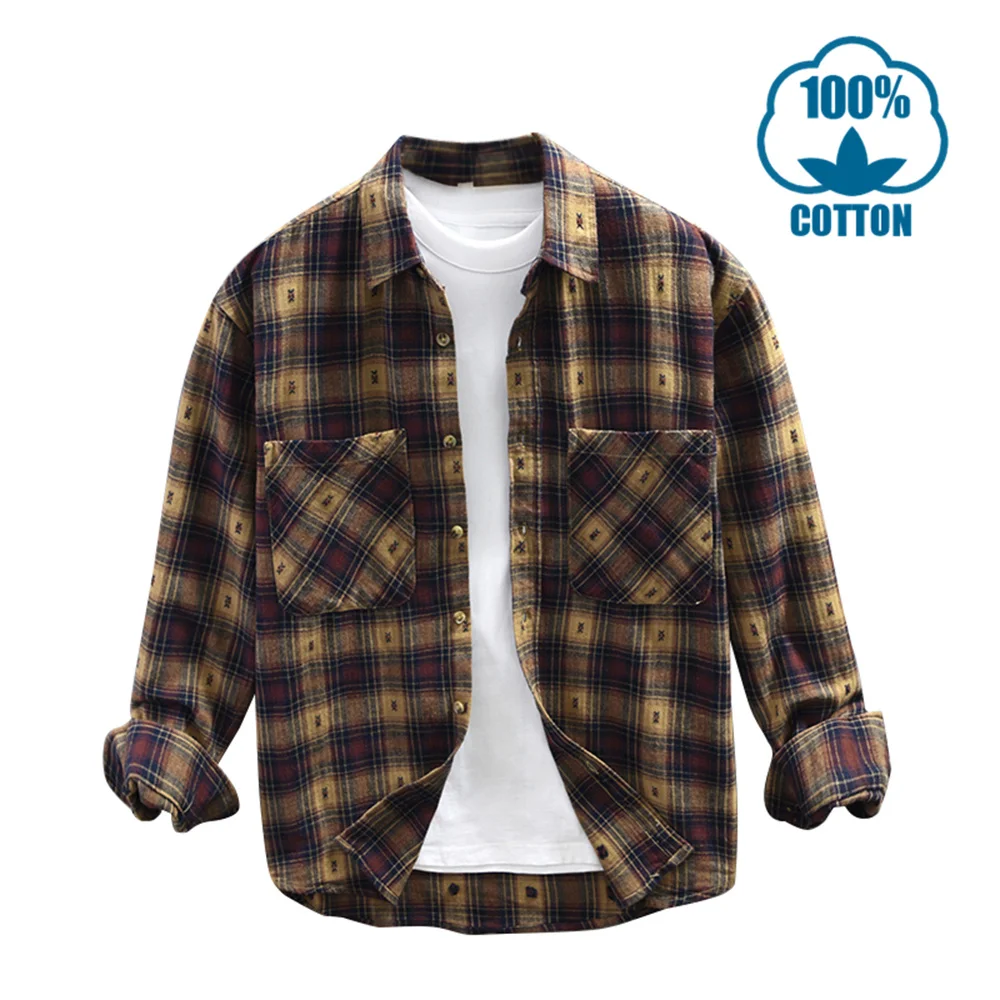 

Pure cotton flannel men's long sleeved plaid shirt autumn men's brand casual long-sleeved shirt soft and comfortable men's shirt